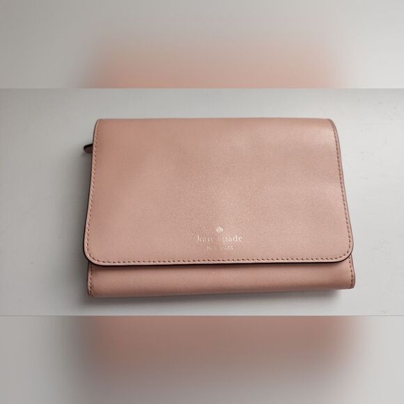 🌸Kate Spade Smooth Leather Clutch Large Wallet -Soft Pink - Picture 1 of 13